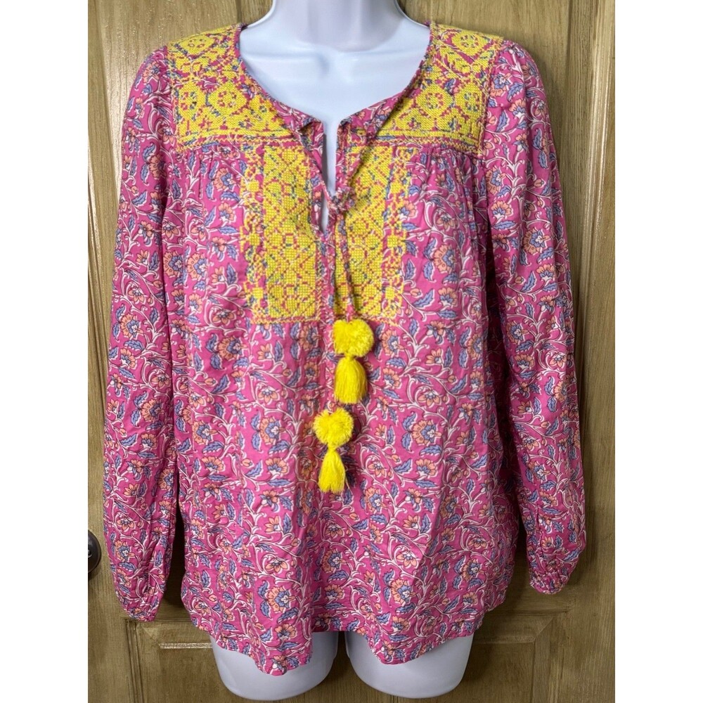 J Crew Starina Embroidered Tassel Blouse Cotton Sz XXS